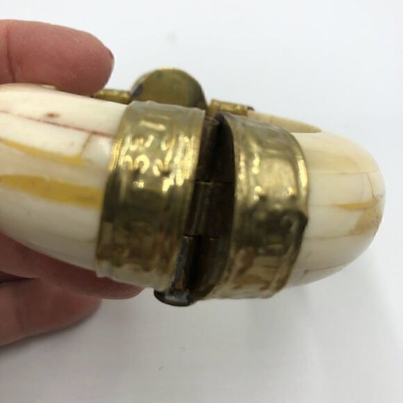 Vintage Ivory Bangle Women's Bracelet Pin Closure Large Moss Agate AS IS - Picture 7 of 13